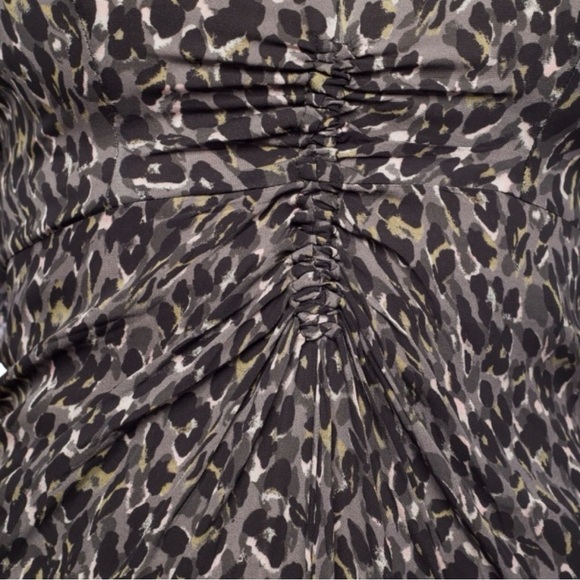 ALLSAINTS Josephine Waterleo Short Sleeve Ruched Leopard Print Mini Dress NEW - Picture 11 of 14